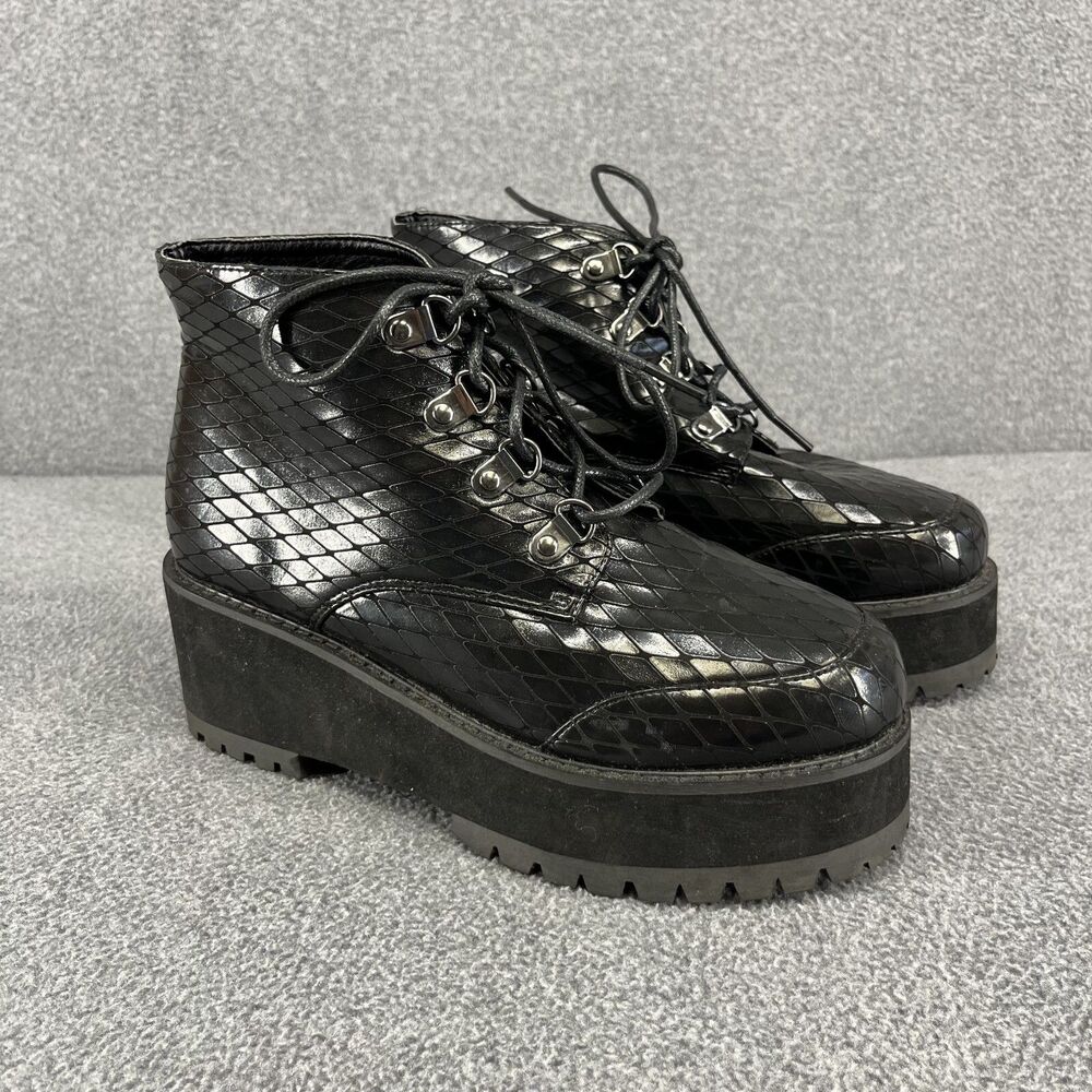 Asos Design Ankle Boots Womens 6 Black Lace Up Chunk‎ Bootie Platform gohtic